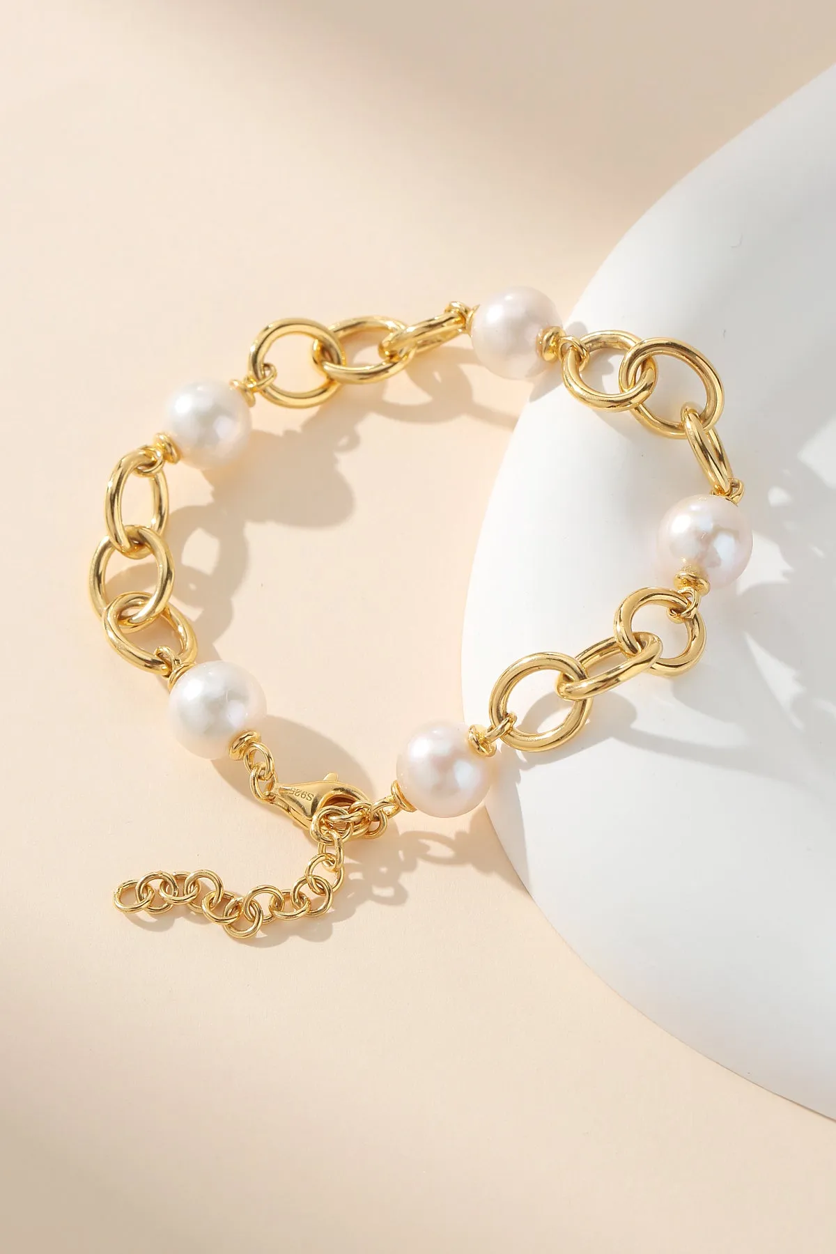 9-10mm Freshwater Pearl Chunky Silver Chain Bracelet
