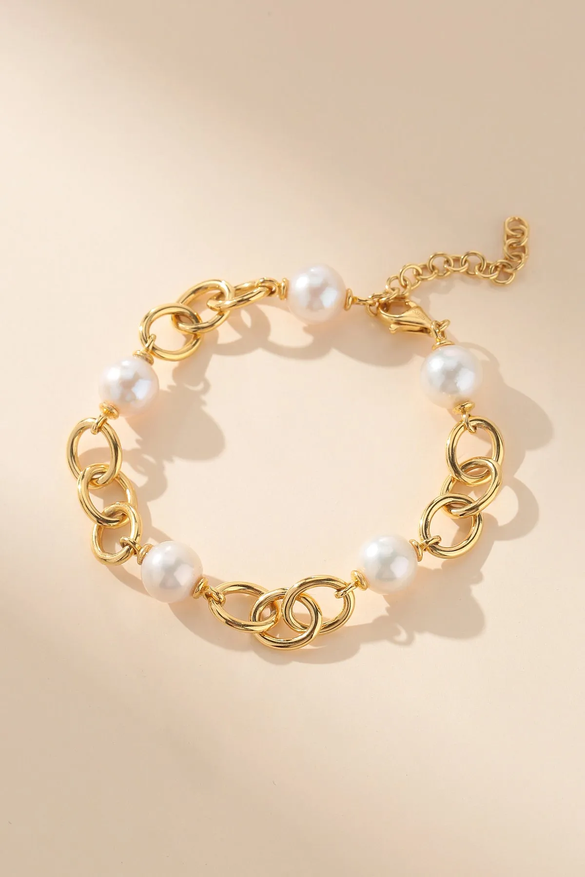 9-10mm Freshwater Pearl Chunky Silver Chain Bracelet