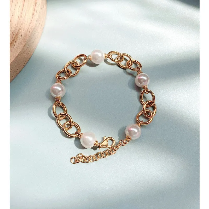 9-10mm Freshwater Pearl Chunky Silver Chain Bracelet