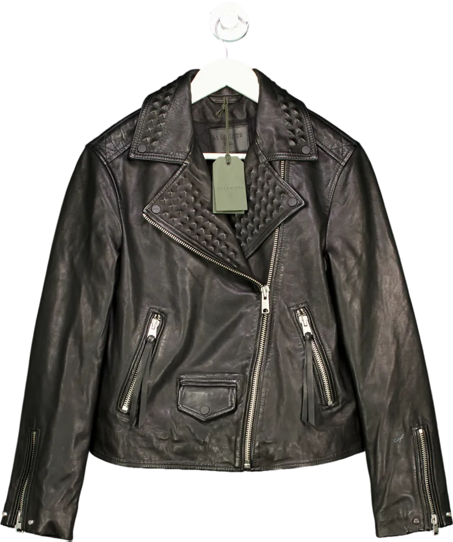 AllSaints Black Lyra Pyramid Biker Jacket UK S