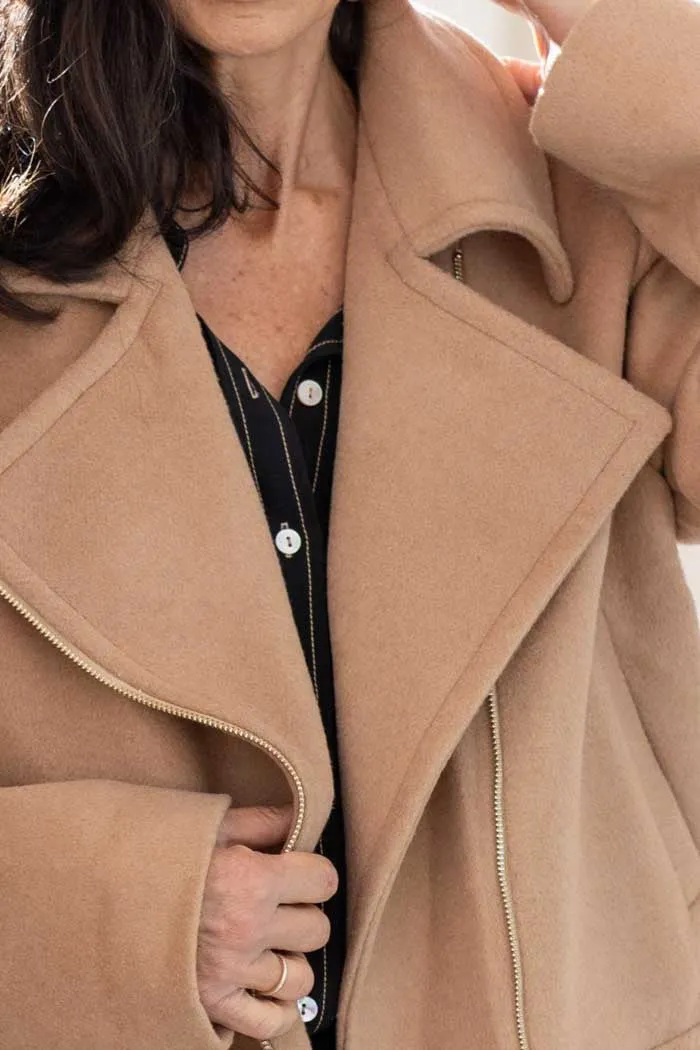 Aquata Wool Biker Jacket Caramel