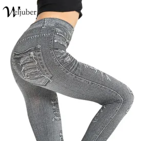 Autumn Women Print Leggings Mock Pocket