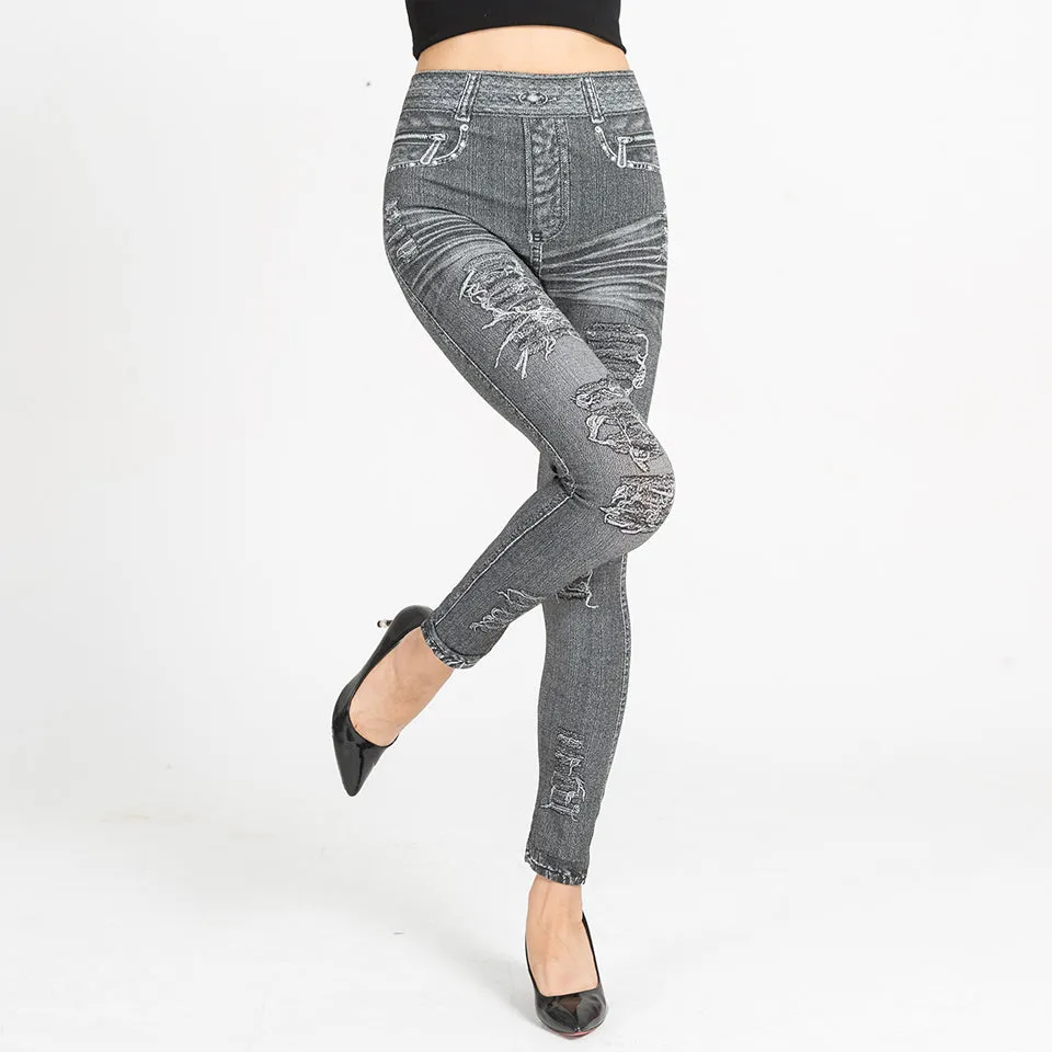 Autumn Women Print Leggings Mock Pocket