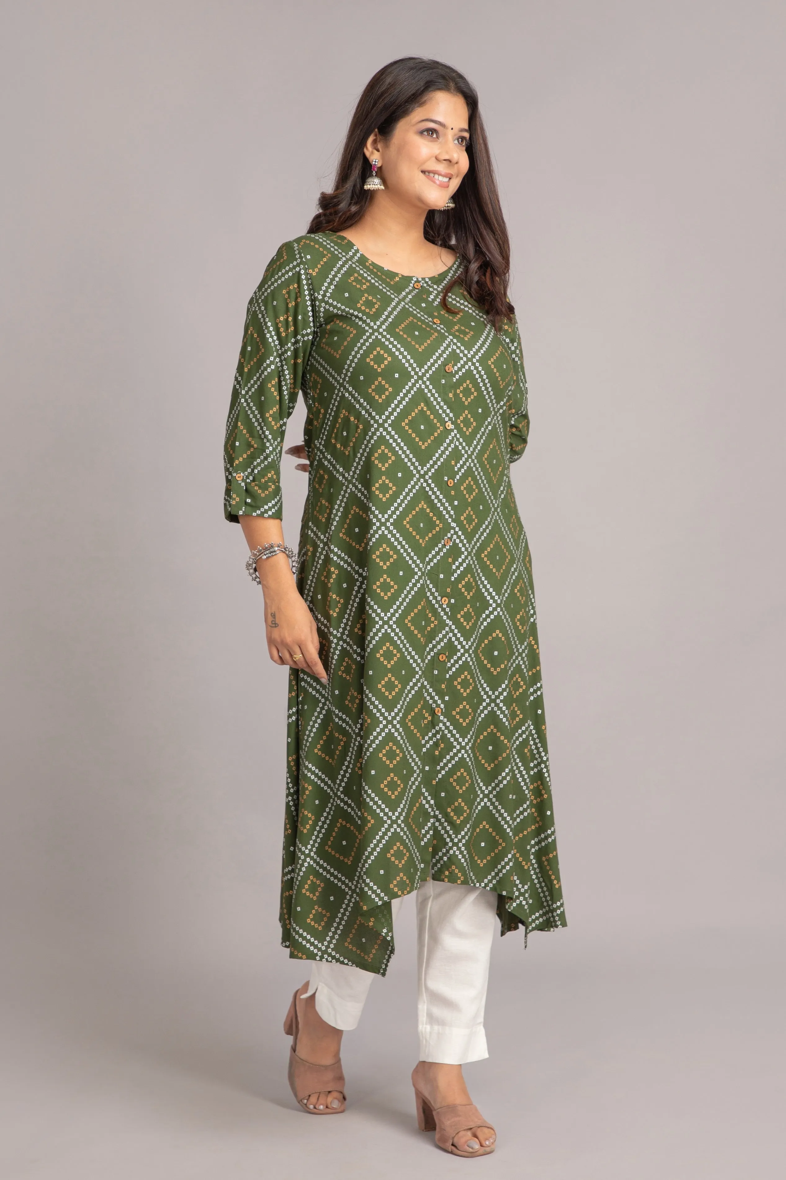 Bandhej Printed A-Line Long Kurti