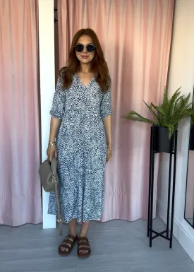 Betsy Midi Dress - White & Navy