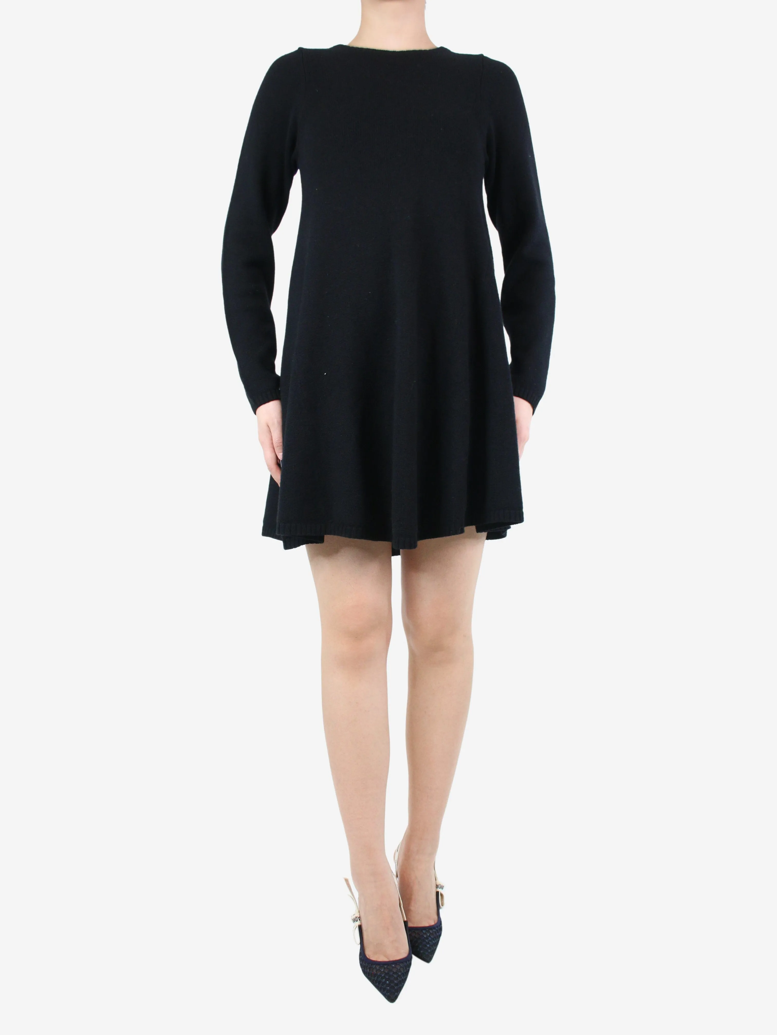 Black cashmere flared dress - size M