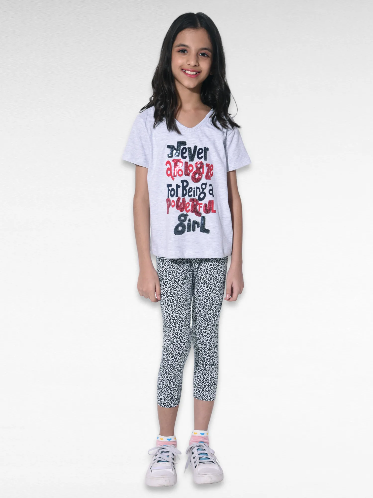 Black Catty Girls printed leggings | Ankle Length