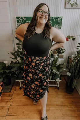Black Floral Wrap Skirt