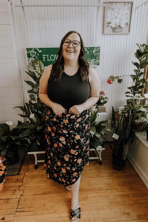 Black Floral Wrap Skirt