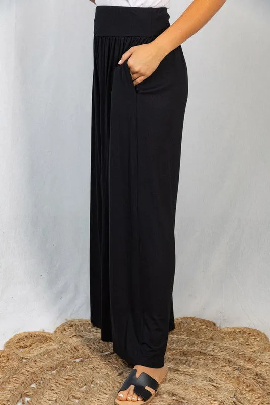 Black High Waist Wide Leg Slacks - Final Sale