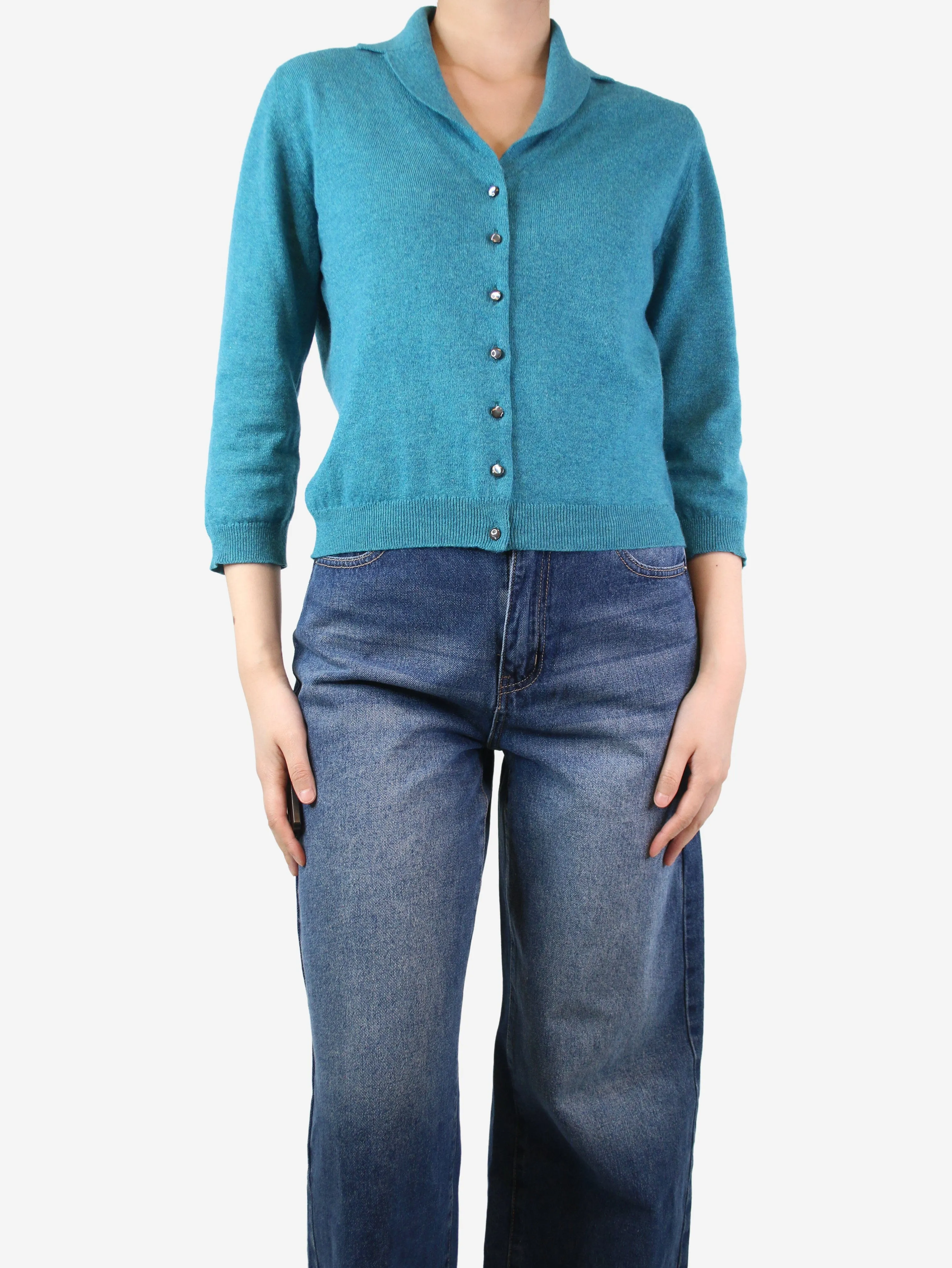 Blue cashmere cardigan - size UK 12