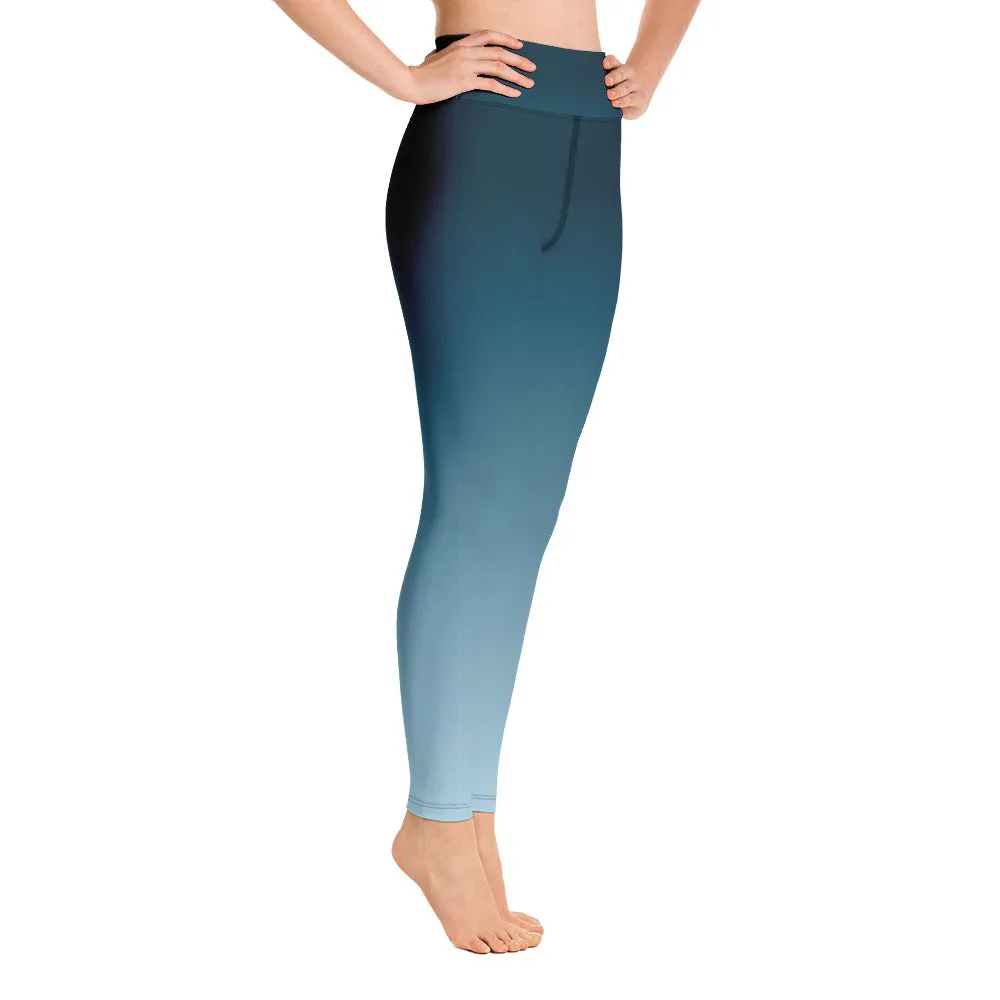 Blue Gradient Yoga Leggings Women, Ombre Tie Dye High Waisted Pants Cute Printed Graphic Workout Running Gym Designer Tights