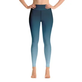 Blue Gradient Yoga Leggings Women, Ombre Tie Dye High Waisted Pants Cute Printed Graphic Workout Running Gym Designer Tights