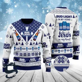 Bud Light In My Veins Jesus In My Heart Ugly Sweater