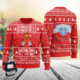Budweiser Drinker Bells Drinking All The Way Christmas Ugly Sweater