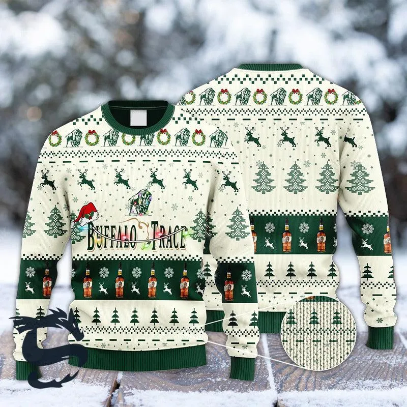 Buffalo Trace Bourbon Reindeer Snowy Night Ugly Sweater