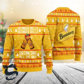 Bundaberg Drinker Bells Drinking All The Way Christmas Ugly Sweater