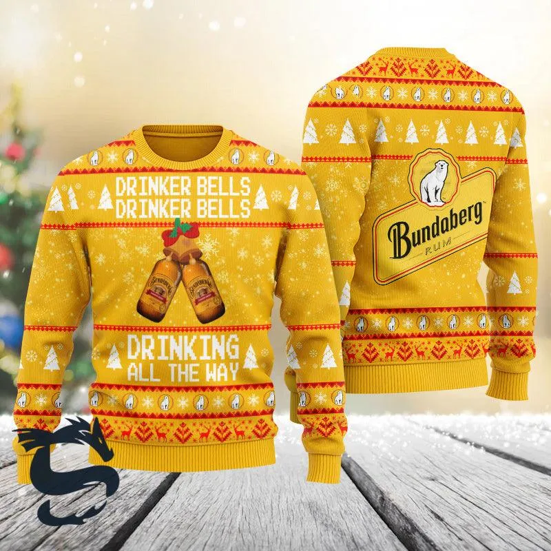 Bundaberg Drinker Bells Drinking All The Way Christmas Ugly Sweater