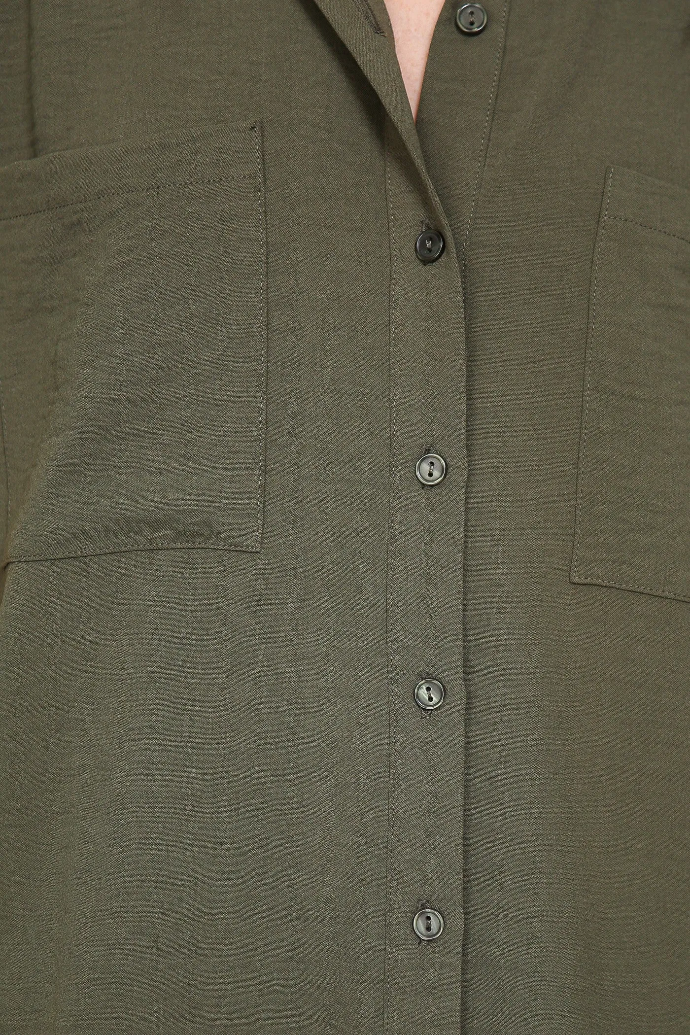 Button Down Double Pocket Olive Collared Top