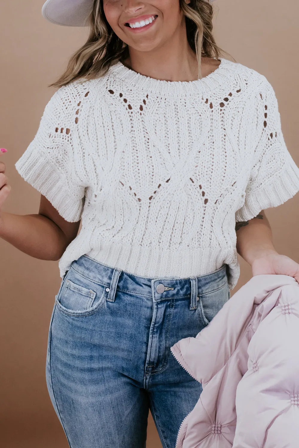 BY TOGETHER: Cali Crochet Top Sweater, Cream