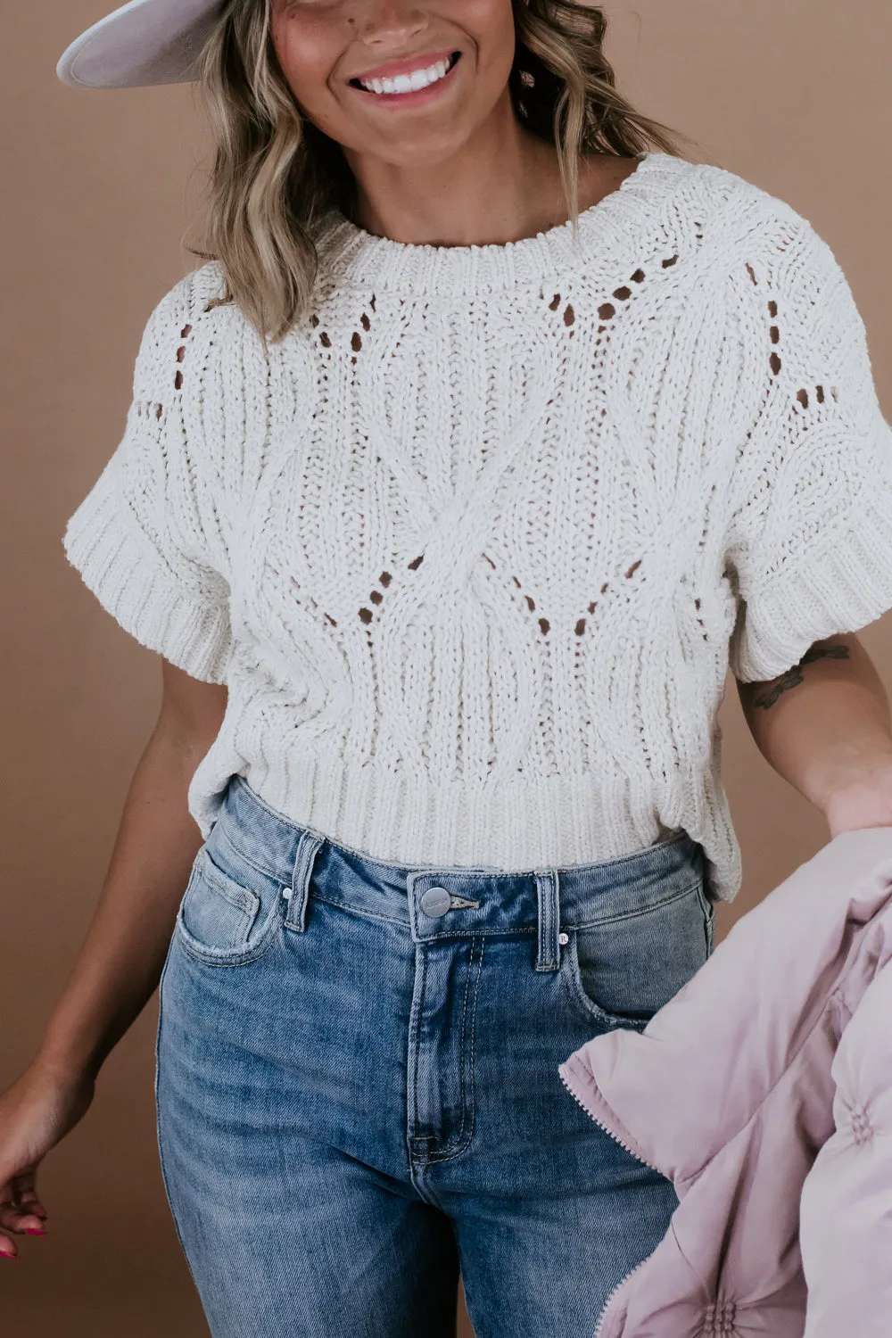 BY TOGETHER: Cali Crochet Top Sweater, Cream