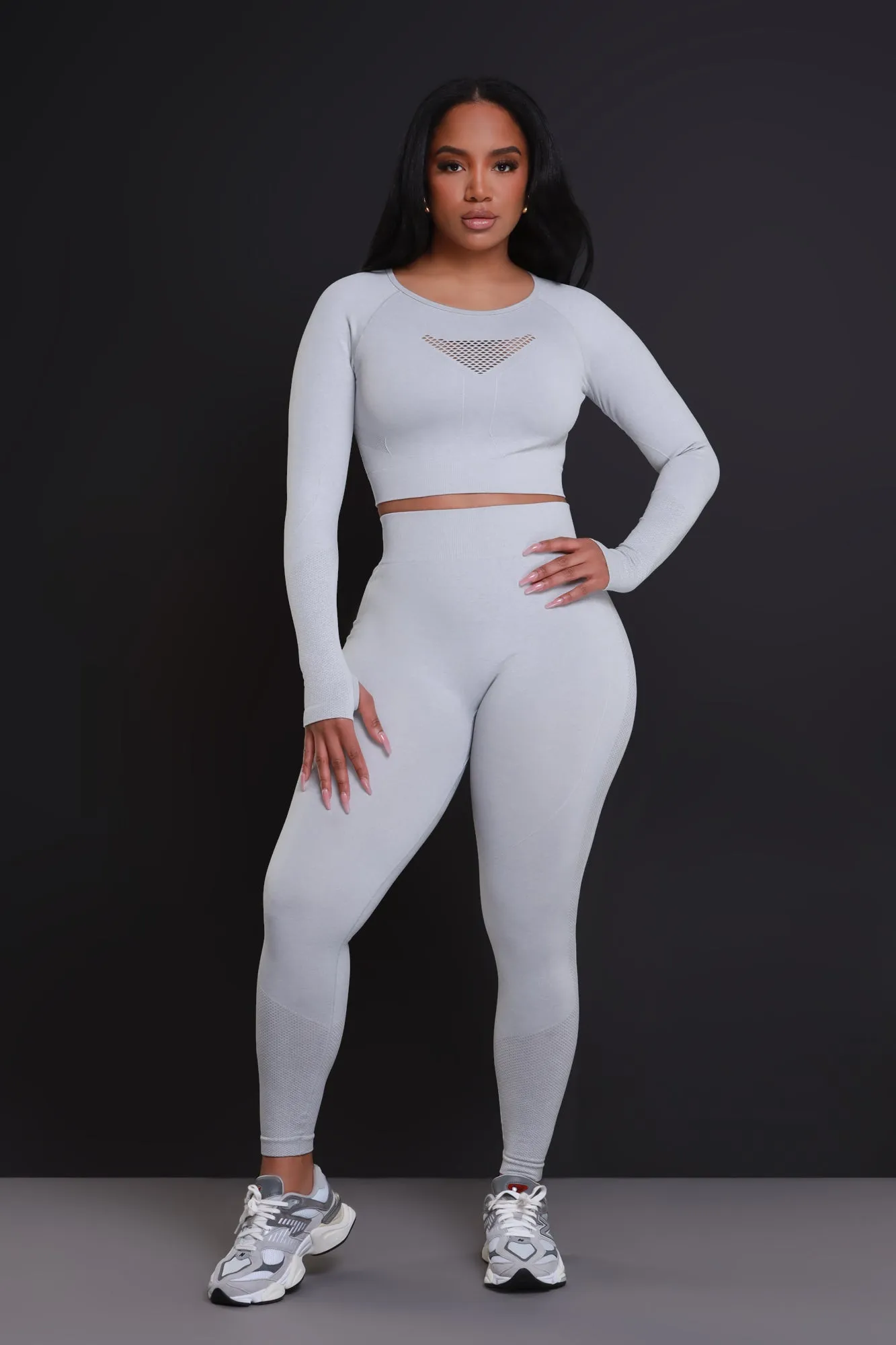 Clock It Laser Cut Cropped Legging Set - Heather Grey
