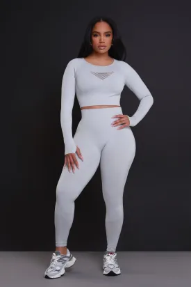 Clock It Laser Cut Cropped Legging Set - Heather Grey