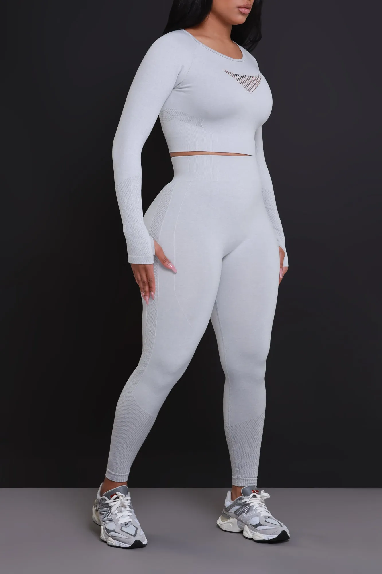 Clock It Laser Cut Cropped Legging Set - Heather Grey
