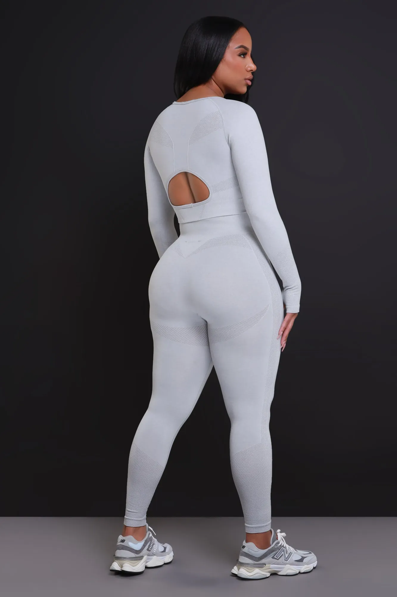 Clock It Laser Cut Cropped Legging Set - Heather Grey