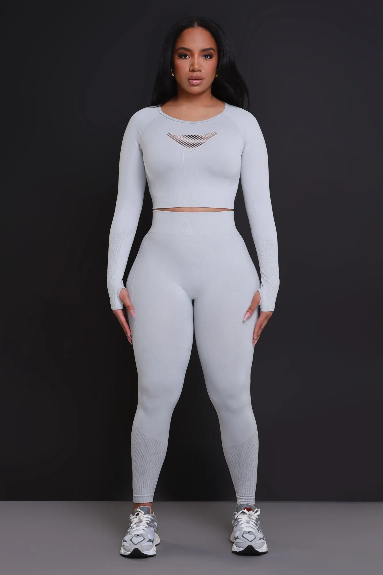 Clock It Laser Cut Cropped Legging Set - Heather Grey