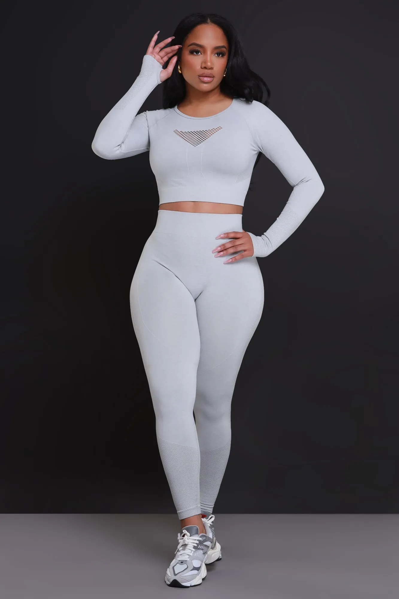 Clock It Laser Cut Cropped Legging Set - Heather Grey