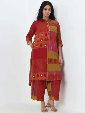 Diza Red Printed A-Line Kurta
