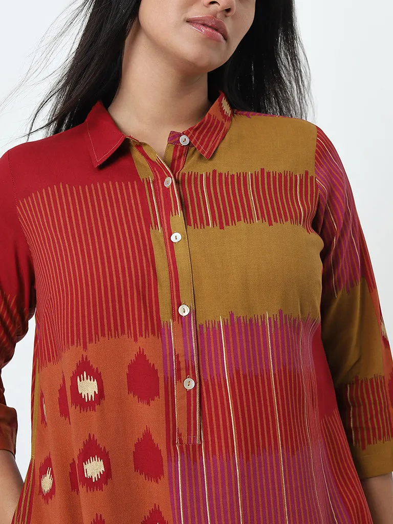 Diza Red Printed A-Line Kurta