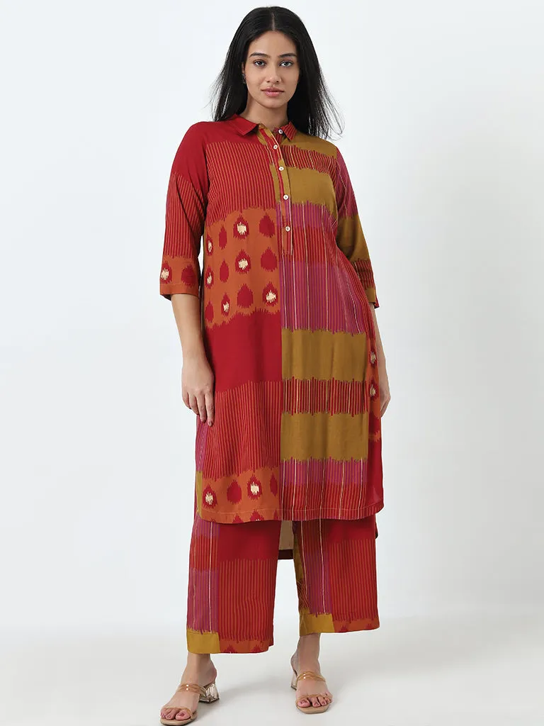 Diza Red Printed A-Line Kurta