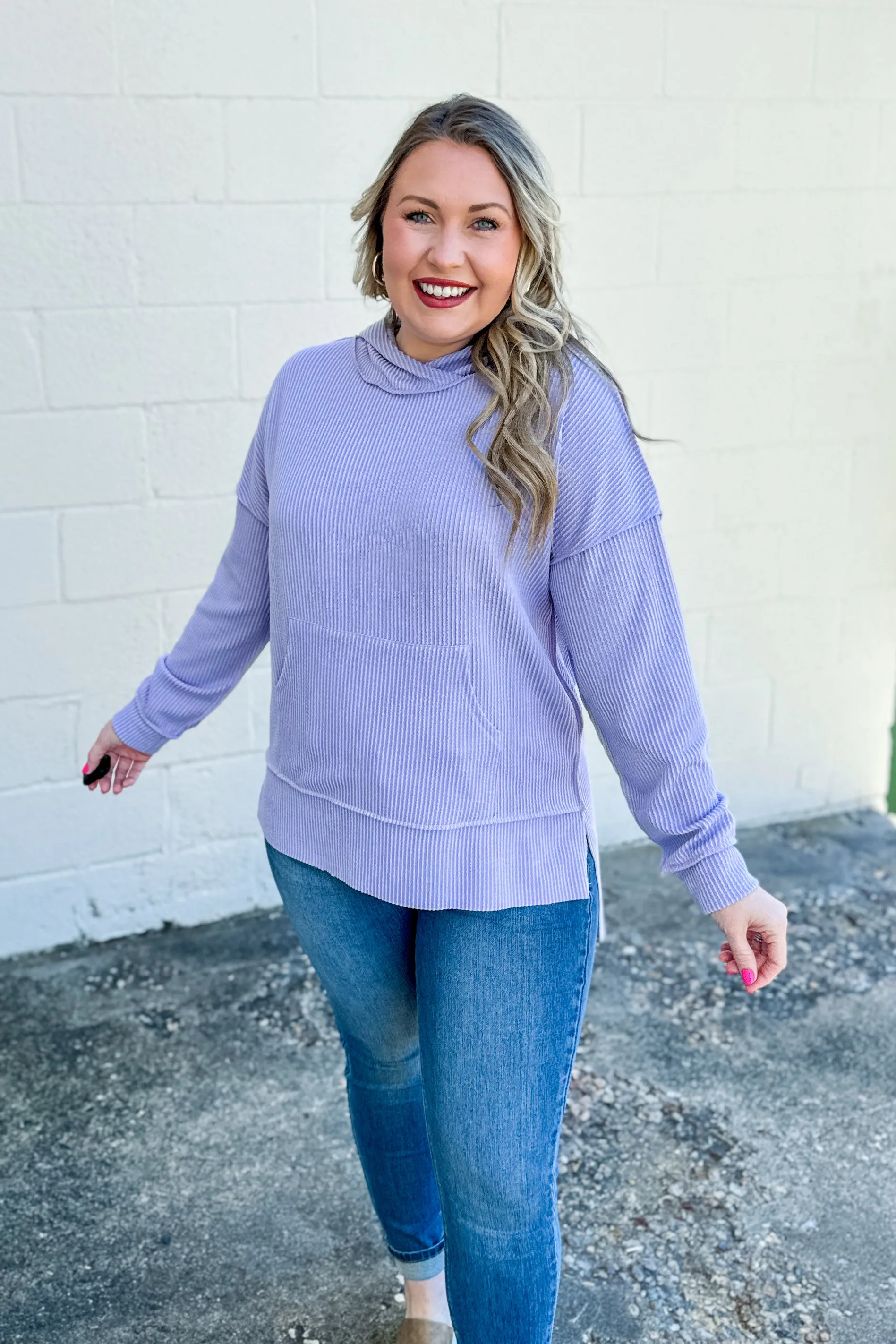 Headed Home Ribbed Hoodie Top, Lavender