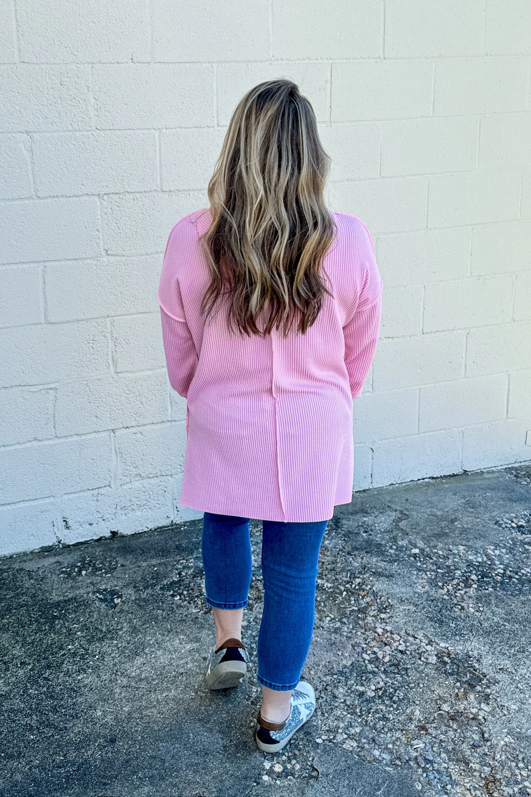 Headed Home Ribbed Hoodie Top, Light Pink