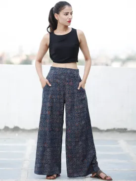 Indigo Red Black Ajrakh Hand Block Printed Semi Elasticated Waist Pleated Cotton Palazzo - P11F1591