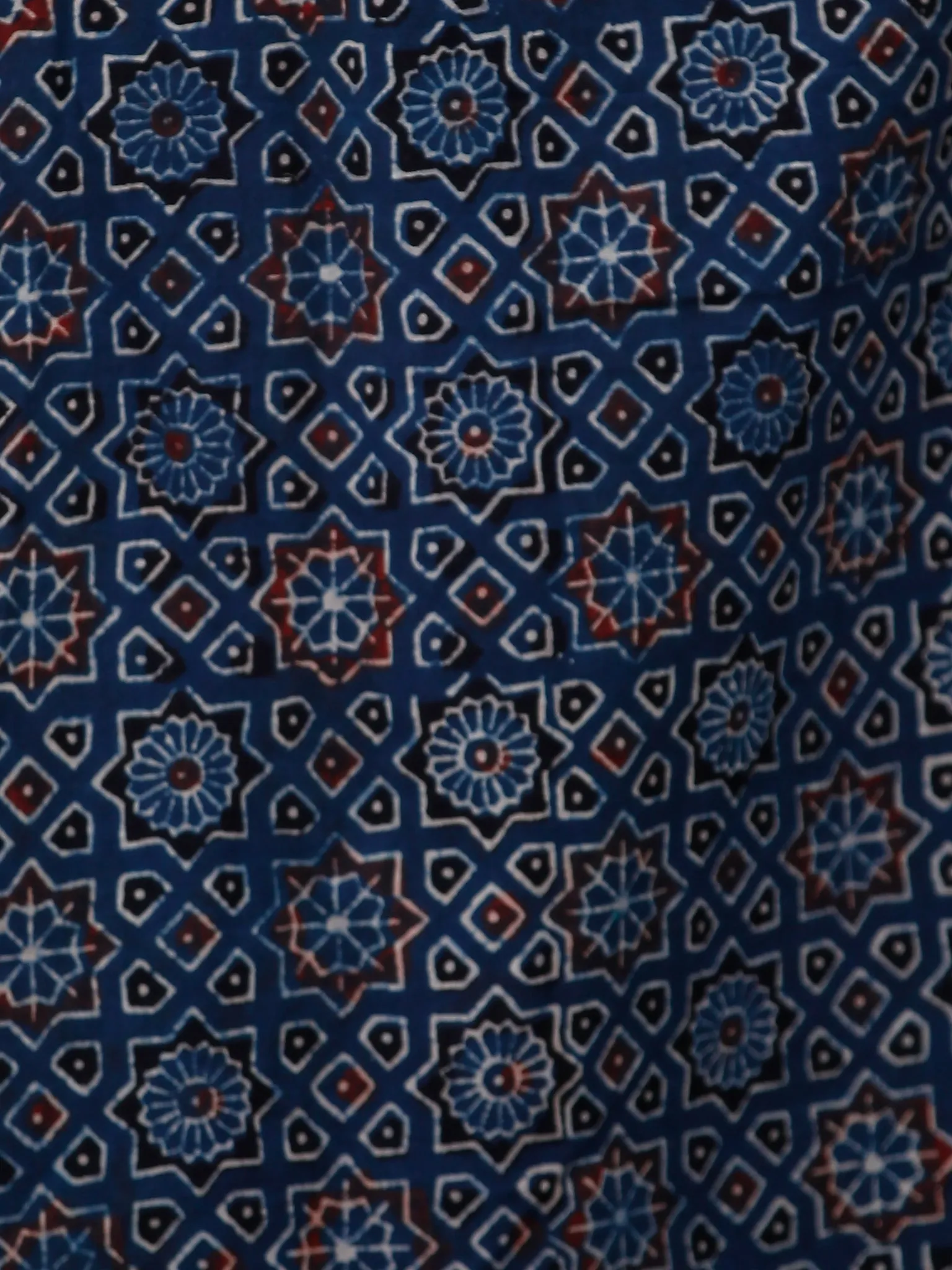 Indigo Red Black Ajrakh Hand Block Printed Semi Elasticated Waist Pleated Cotton Palazzo - P11F1591