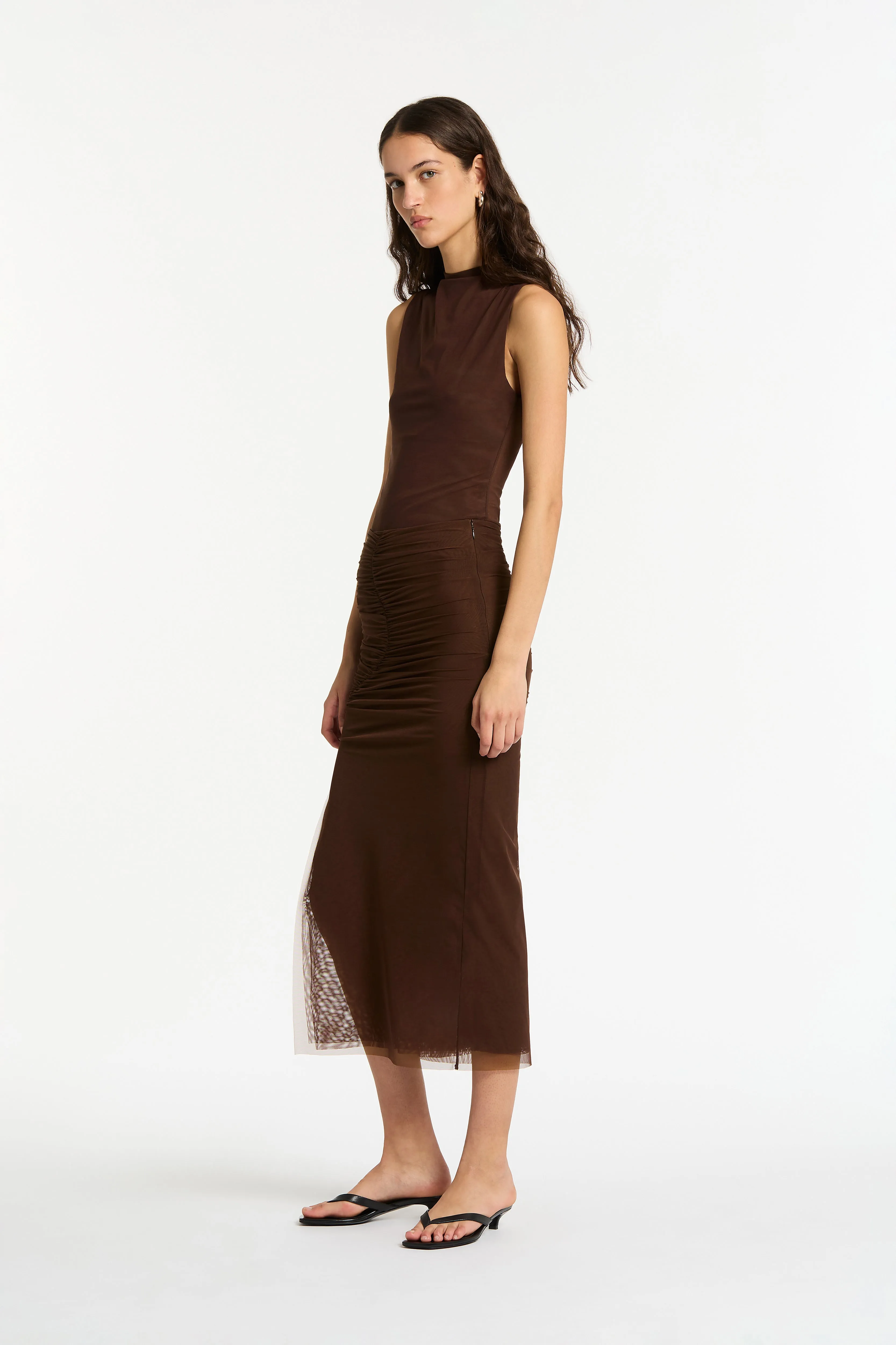 Jacques Mesh Gathered Midi Skirt