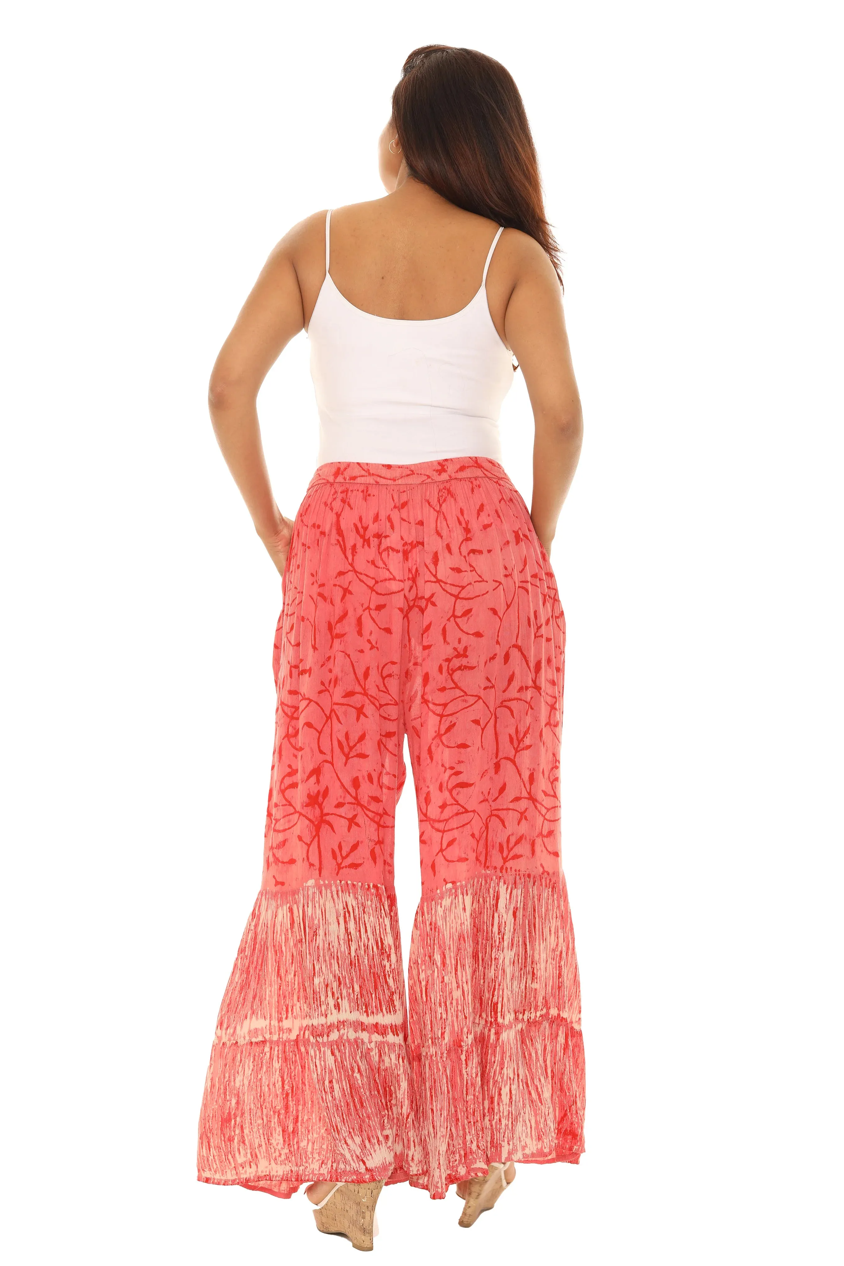 Leaf Print Palazzo Pants with Pockets