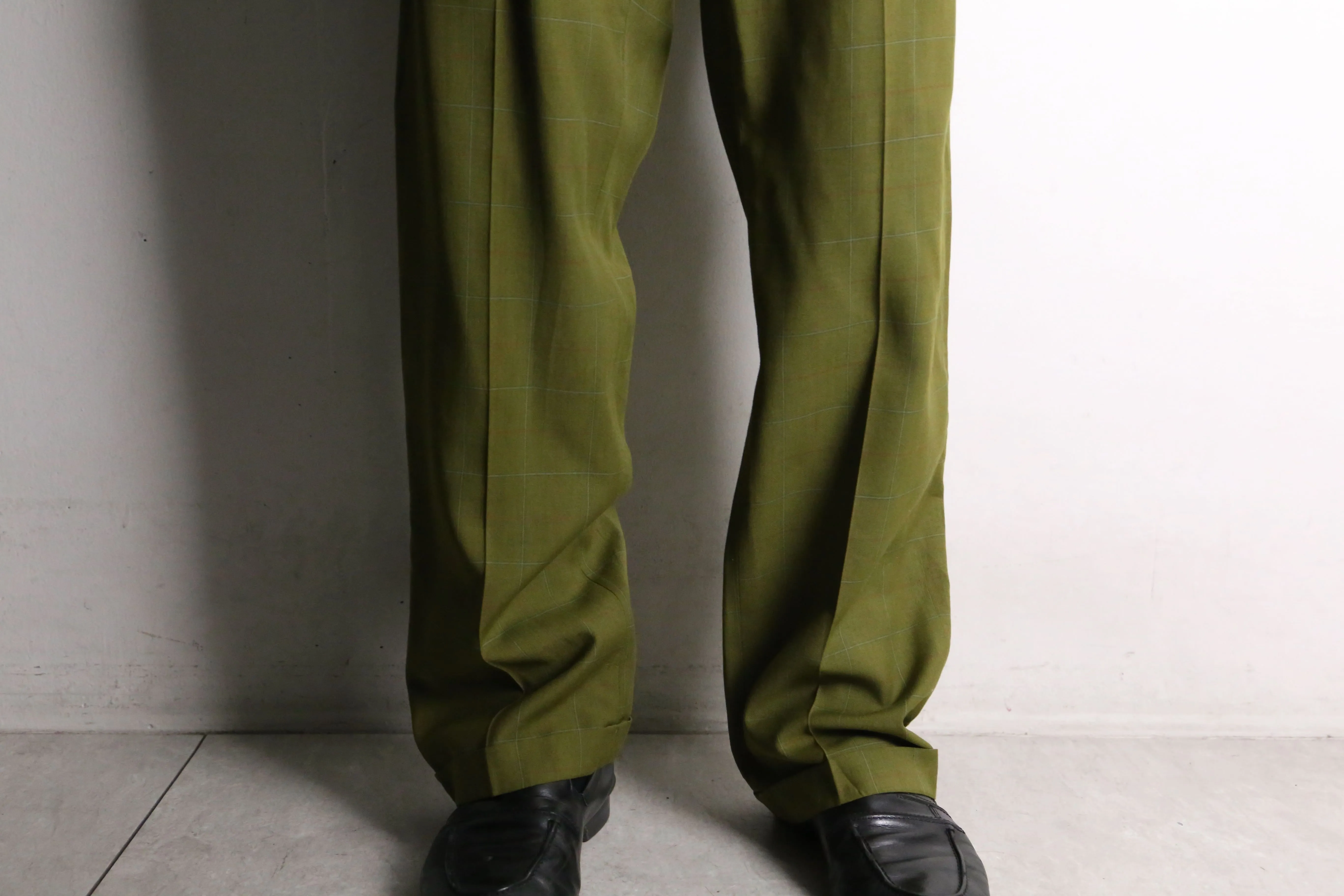 light green check tapered slacks