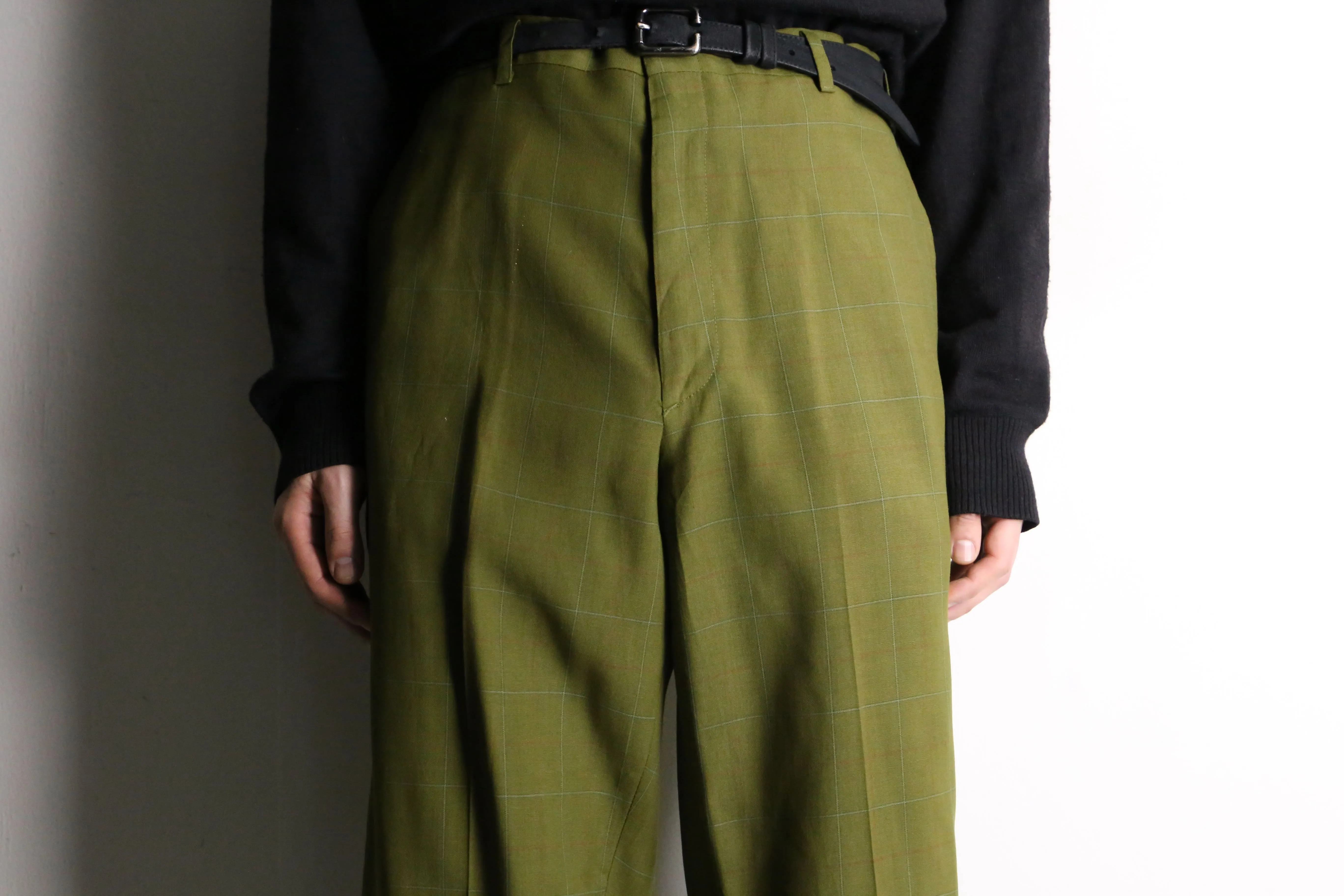 light green check tapered slacks