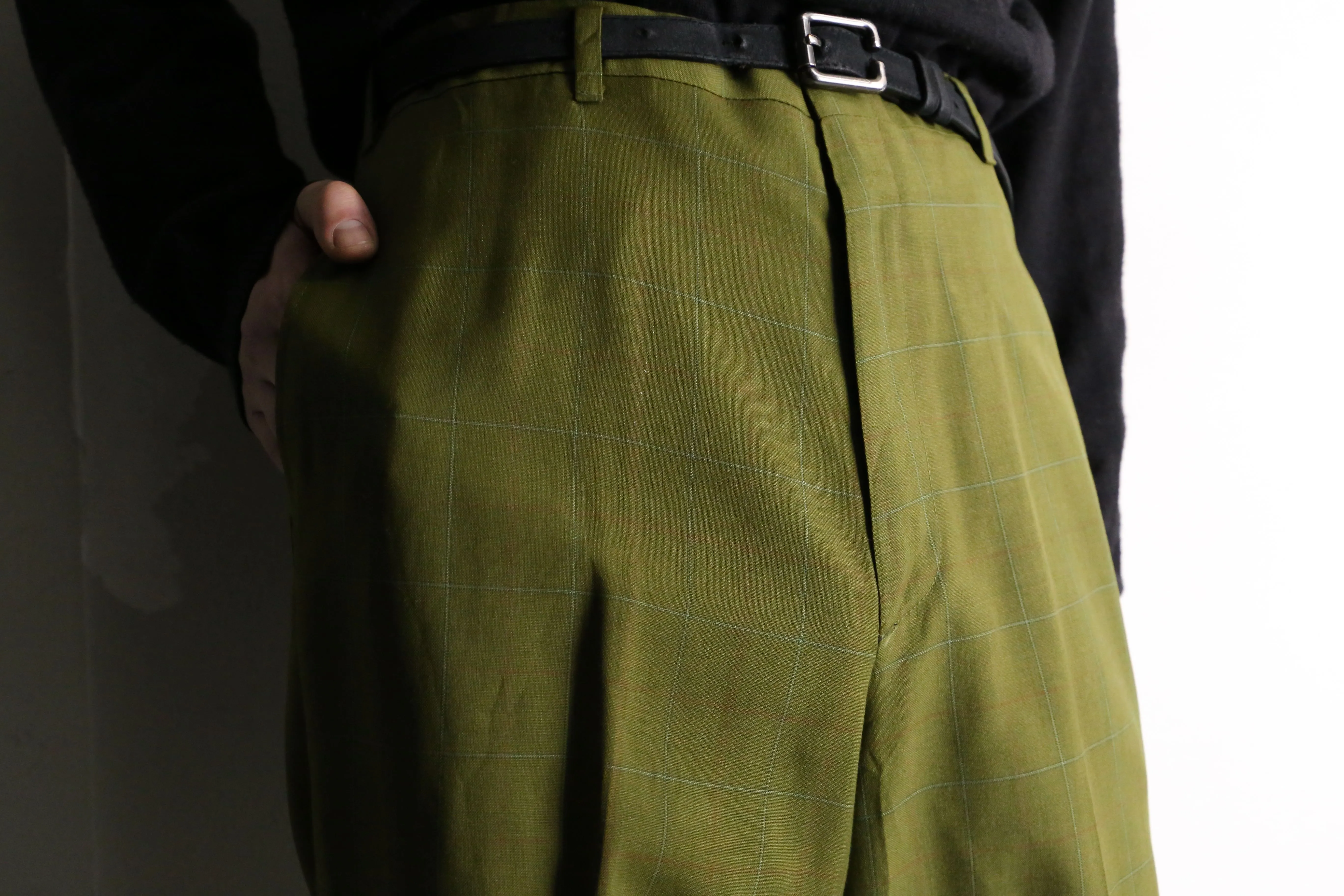 light green check tapered slacks