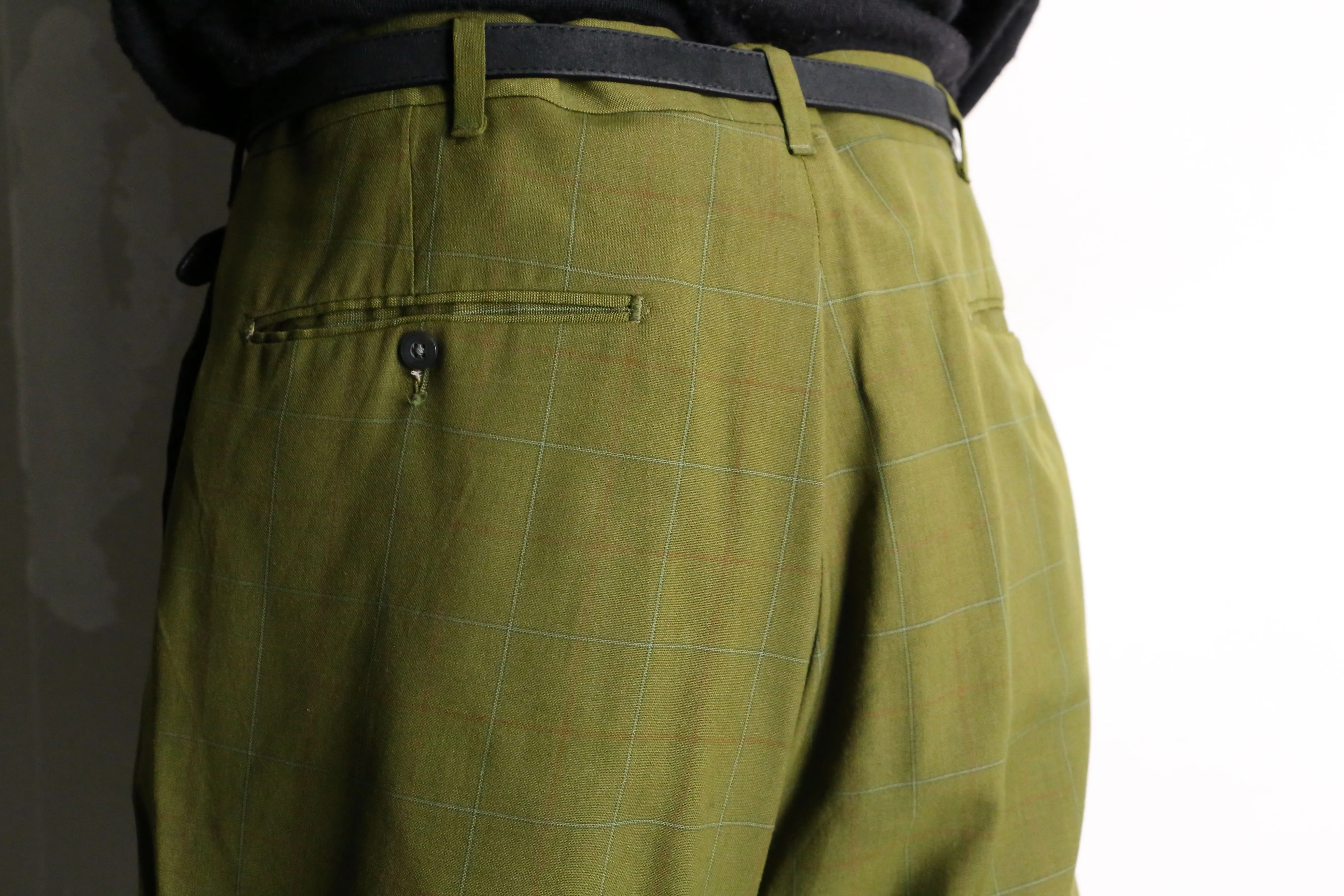 light green check tapered slacks