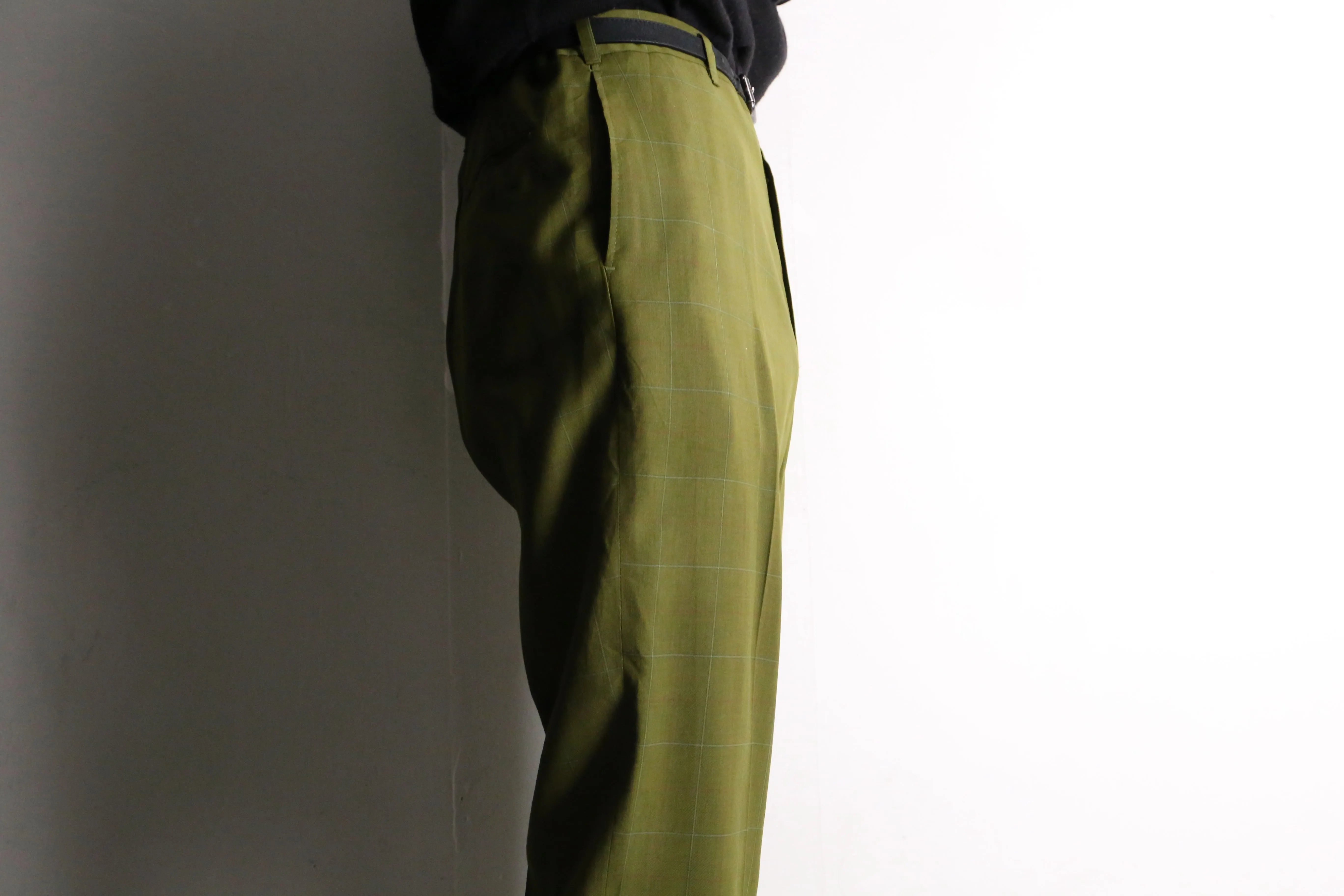 light green check tapered slacks