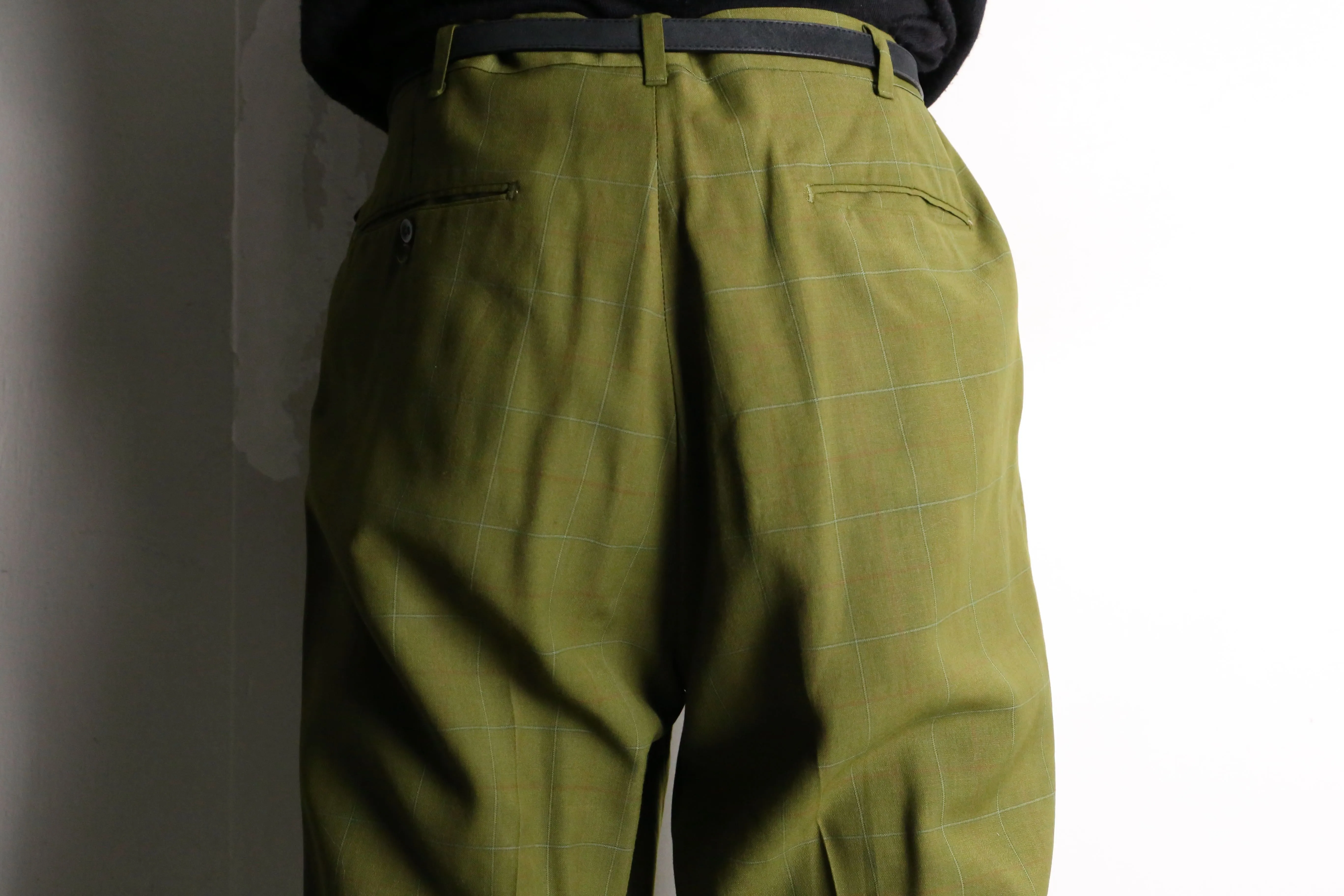 light green check tapered slacks