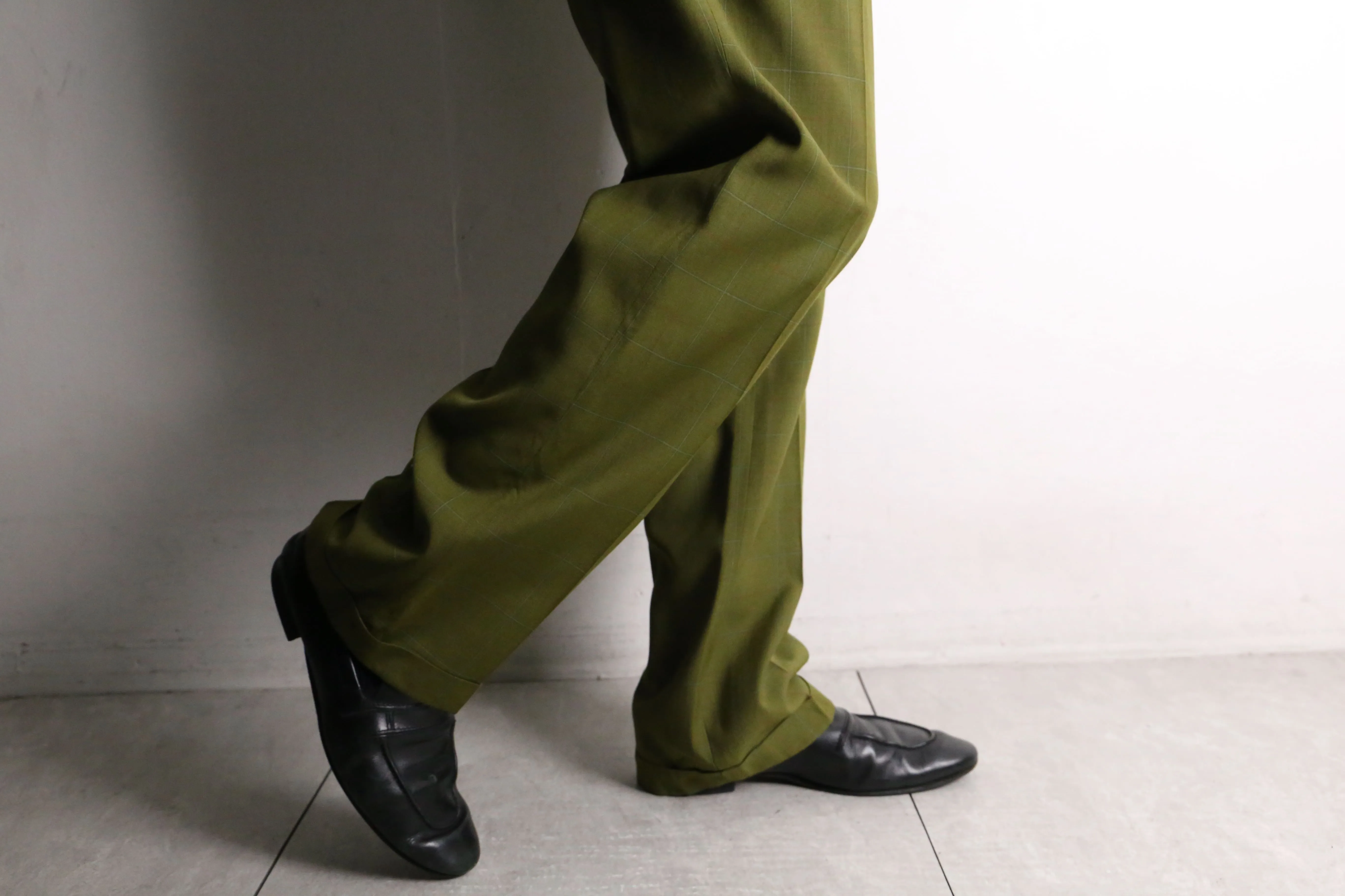 light green check tapered slacks