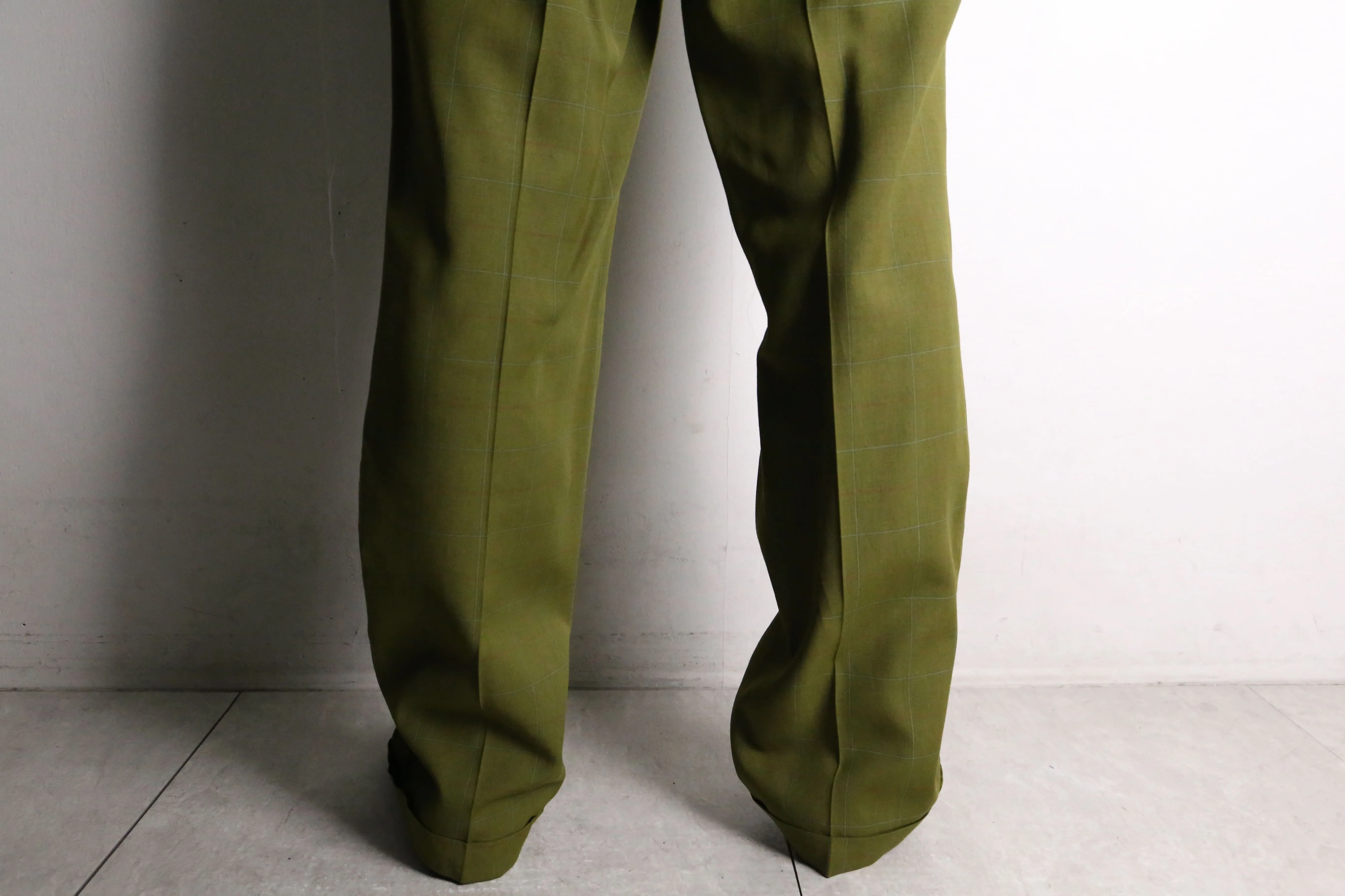 light green check tapered slacks