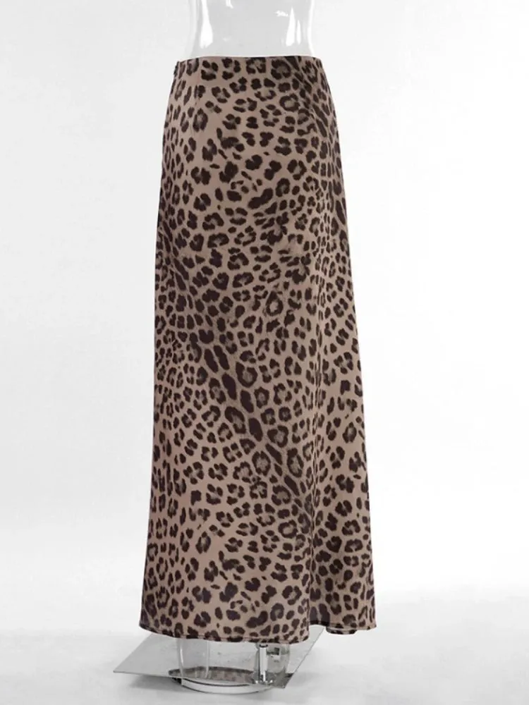 LVSANW DEEPTOWN Vintage Long Leopard Skirt Women Sexy Streetwear High Waist A-line Slim Print Maxi Mermaid Skirt Summer Party Club