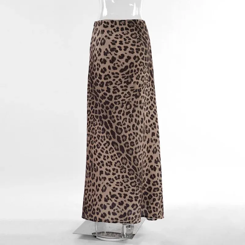 LVSANW DEEPTOWN Vintage Long Leopard Skirt Women Sexy Streetwear High Waist A-line Slim Print Maxi Mermaid Skirt Summer Party Club